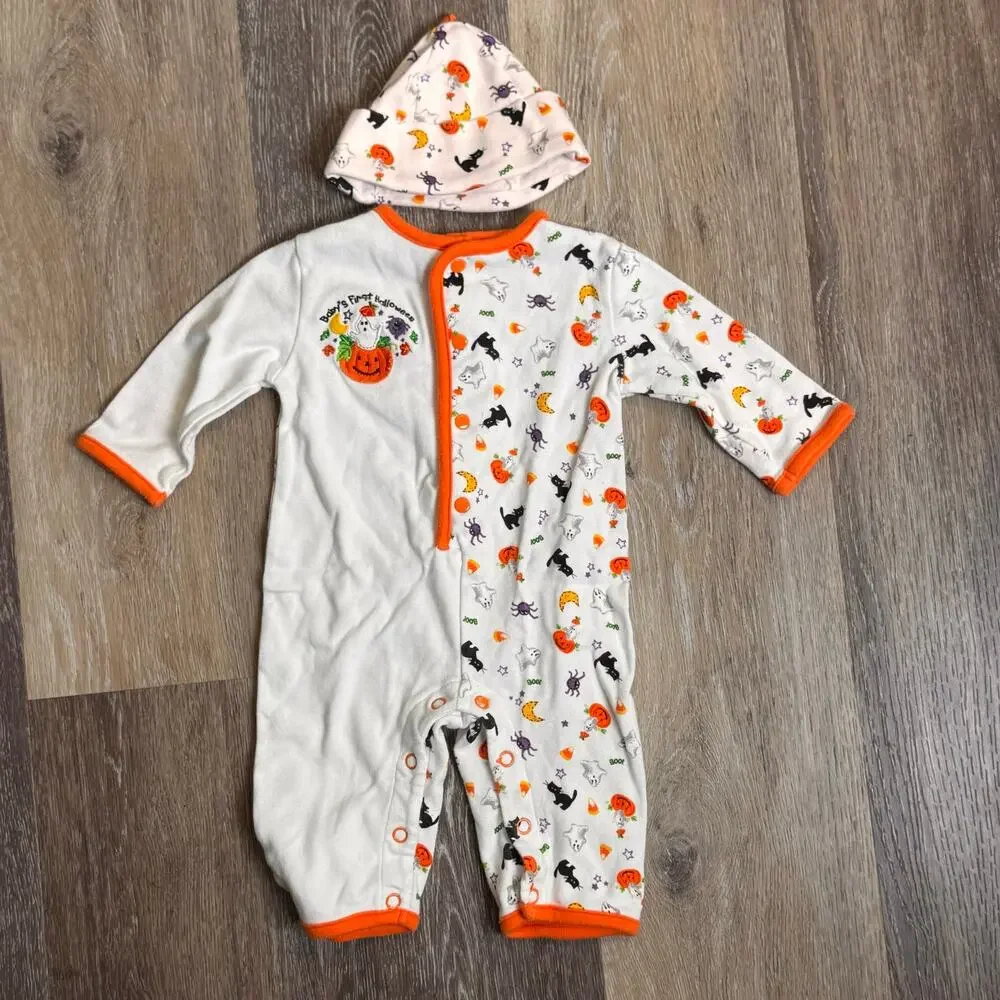 2pc set Miniwear Baby's First Halloween Snap Romper + Hat 3-6M New